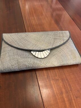 Woven Leather Envelope Clutch in Light Gray Cora Jacob's